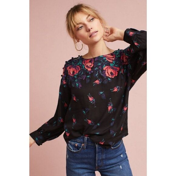 Anthropologie Maeve Rose Floral Gardenia Top - Picture 1 of 7